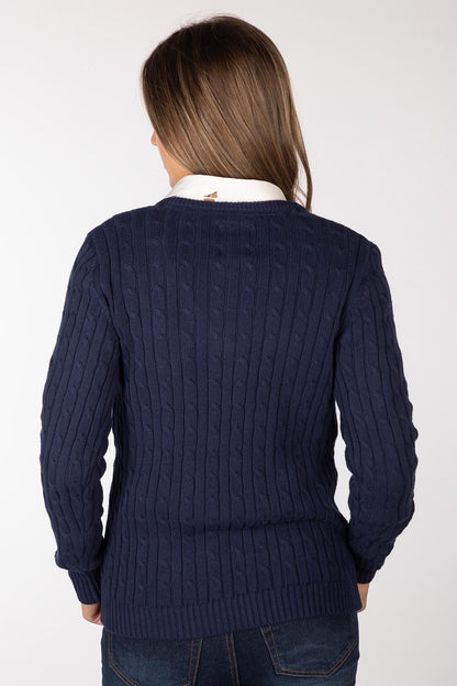 Ladies V Neck Cable Knit Jumper Emma Navy
