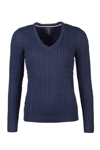 Ladies V Neck Cable Knit Jumper Emma Navy