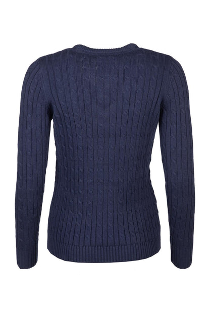 Ladies V Neck Cable Knit Jumper Emma Navy