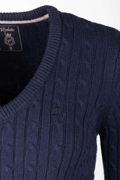 Ladies V Neck Cable Knit Jumper Emma Navy