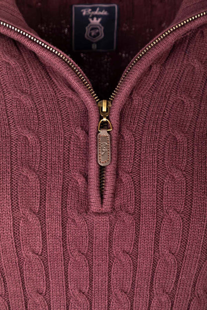 Ladies Quarter Zip Cable Knit Jumper Emma Burgundy