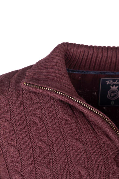 Ladies Quarter Zip Cable Knit Jumper Emma Burgundy