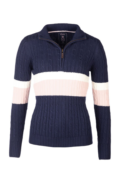 Ladies Striped Quarter Zip Jumper Bramham Navy