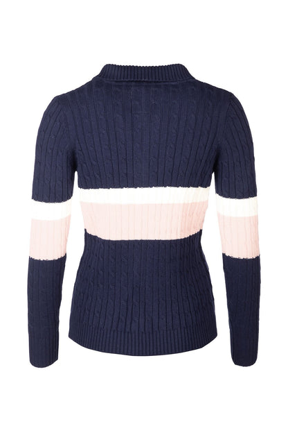 Ladies Striped Quarter Zip Jumper Bramham Navy